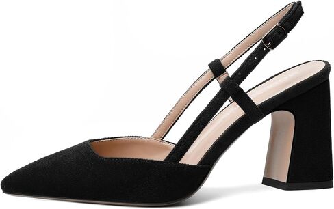 Modencoco Womens Slingback Evening Sexy Toe Toe Soede Block Bochle Block High Heel Pumps Shoes 3.3 Inch in Saudi Arabia