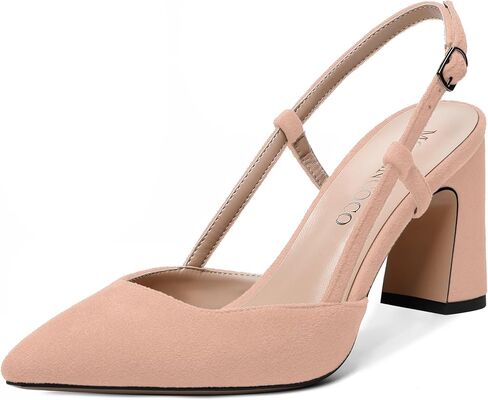 Modencoco Womens Slingback Evening Sexy Toe Toe Soede Block Bochle Block High Heel Pumps Shoes 3.3 Inch in Saudi Arabia