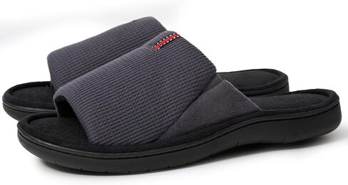 Washable Men's Open Toe House Slippers Lightweight Elastic Top Comfy Slip on Indoor Slippers for Men Breathable Non-Slip Soft Bedroom for All Season Black GreyBlack NavyBlue US8-14 in Kuwait