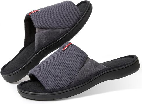 Washable Men's Open Toe House Slippers Lightweight Elastic Top Comfy Slip on Indoor Slippers for Men Breathable Non-Slip Soft Bedroom for All Season Black GreyBlack NavyBlue US8-14 in Kuwait