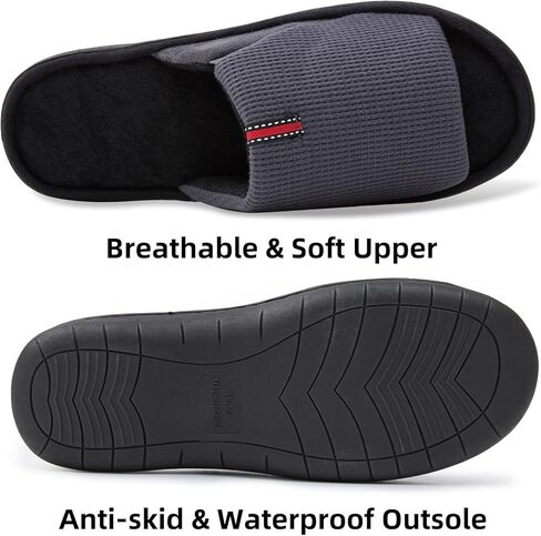 Washable Men's Open Toe House Slippers Lightweight Elastic Top Comfy Slip on Indoor Slippers for Men Breathable Non-Slip Soft Bedroom for All Season Black GreyBlack NavyBlue US8-14 in Kuwait