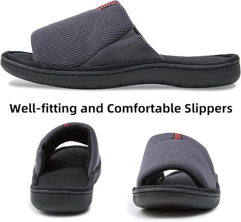 Washable Men's Open Toe House Slippers Lightweight Elastic Top Comfy Slip on Indoor Slippers for Men Breathable Non-Slip Soft Bedroom for All Season Black GreyBlack NavyBlue US8-14 in Kuwait