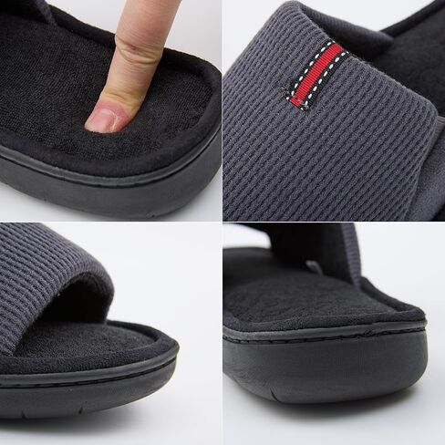 Washable Men's Open Toe House Slippers Lightweight Elastic Top Comfy Slip on Indoor Slippers for Men Breathable Non-Slip Soft Bedroom for All Season Black GreyBlack NavyBlue US8-14 in Kuwait