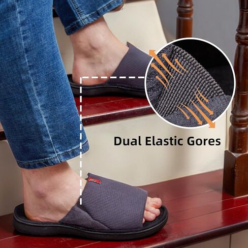 Washable Men's Open Toe House Slippers Lightweight Elastic Top Comfy Slip on Indoor Slippers for Men Breathable Non-Slip Soft Bedroom for All Season Black GreyBlack NavyBlue US8-14 in Kuwait