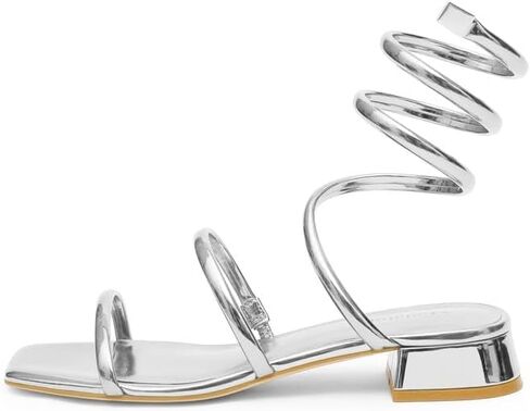 Modatope Two Strap Square Open Toe Strappy Sandals Low Block Heels Spiral Ankle Warp Strap Gladiator Sandals in Saudi Arabia