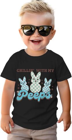 Toddler Boys Easter Shirt Funny Bunny Graphic T-Shirt Kids Rabbit Chillin with My Peeps Short Sleeve Tee Tops in Saudi Arabia
