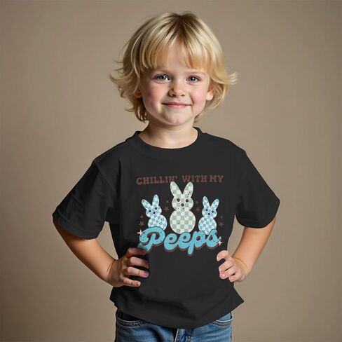 Toddler Boys Easter Shirt Funny Bunny Graphic T-Shirt Kids Rabbit Chillin with My Peeps Short Sleeve Tee Tops in Saudi Arabia