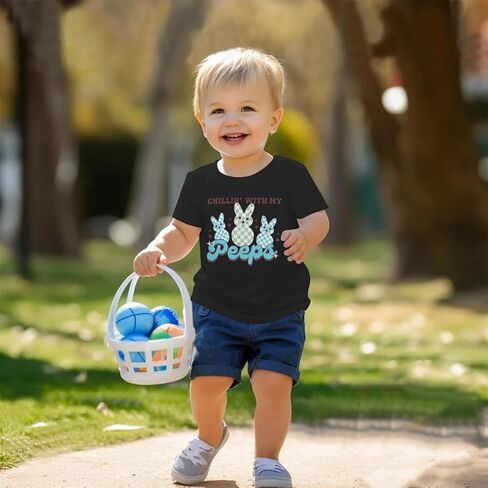 Toddler Boys Easter Shirt Funny Bunny Graphic T-Shirt Kids Rabbit Chillin with My Peeps Short Sleeve Tee Tops in Saudi Arabia