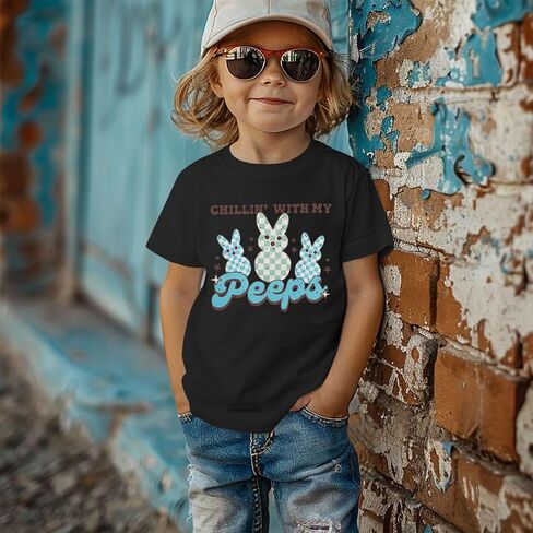 Toddler Boys Easter Shirt Funny Bunny Graphic T-Shirt Kids Rabbit Chillin with My Peeps Short Sleeve Tee Tops in Saudi Arabia