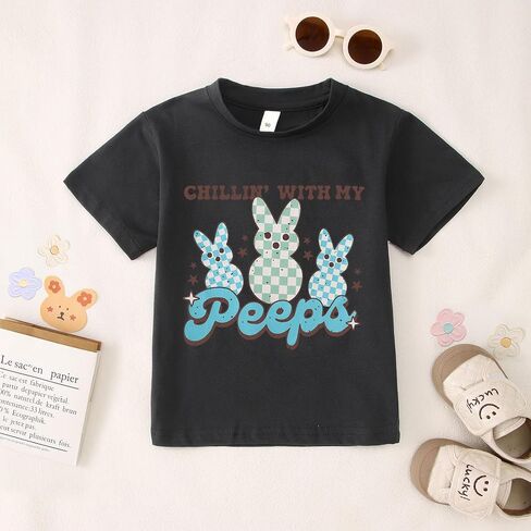 Toddler Boys Easter Shirt Funny Bunny Graphic T-Shirt Kids Rabbit Chillin with My Peeps Short Sleeve Tee Tops in Saudi Arabia