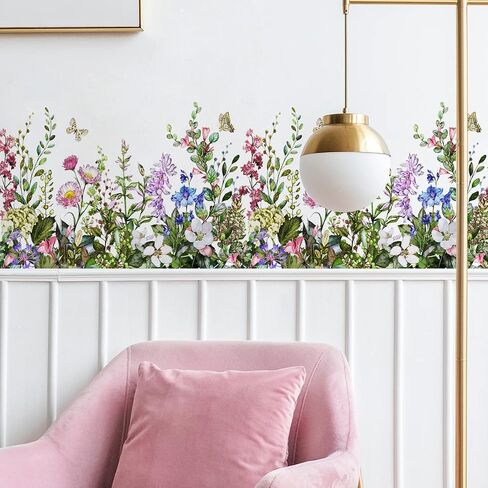 2 Pieces Flowers Wall Decals Vinyl Stickers Removable Floral Art Murals Peel and Stick Colorful Flower Decor for Girls Bedroom Living Room Nursery (Bright) in Saudi Arabia