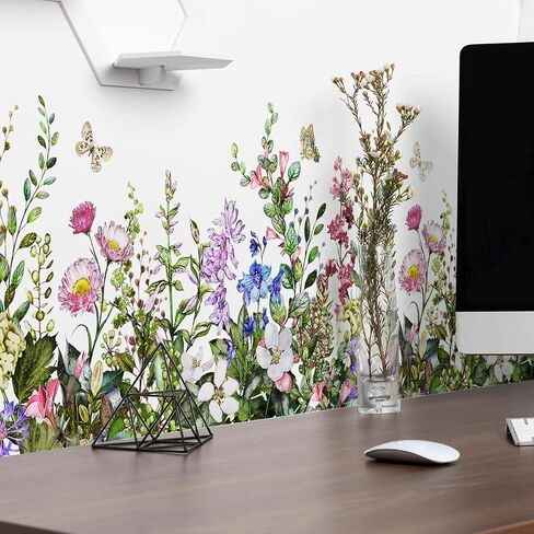 2 Pieces Flowers Wall Decals Vinyl Stickers Removable Floral Art Murals Peel and Stick Colorful Flower Decor for Girls Bedroom Living Room Nursery (Bright) in Saudi Arabia