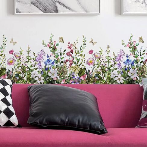 2 Pieces Flowers Wall Decals Vinyl Stickers Removable Floral Art Murals Peel and Stick Colorful Flower Decor for Girls Bedroom Living Room Nursery (Bright) in Saudi Arabia