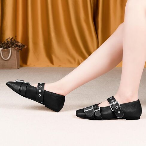 Women's Square Toe Ballet Flats with Buckle Straps Comfortable Mary Jane Shoes in Saudi Arabia