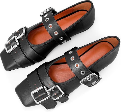 Women's Square Toe Ballet Flats with Buckle Straps Comfortable Mary Jane Shoes in Saudi Arabia