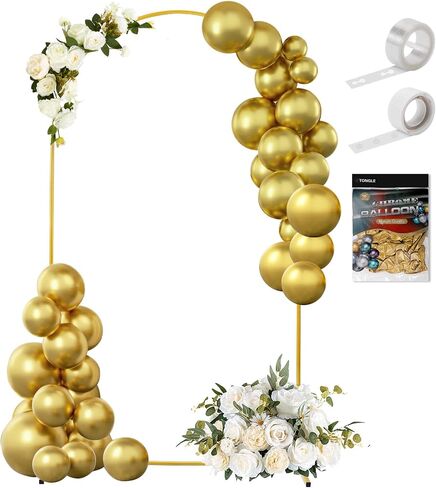 Metal Arch Backdrop Stand 7.2 x 4FT Gold Wedding Arch Backdrop Stand with 50 Gold Balloons for Indoor and Outdoor Wedding, Banquet, Birthday Party, Graduation, Anniversary Backdrop Decoration in Saudi Arabia