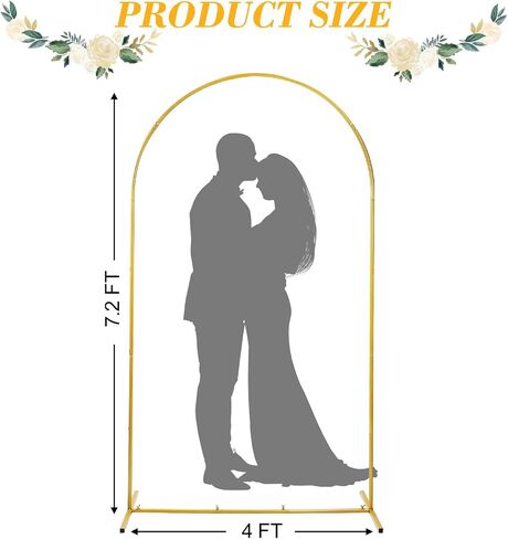 Metal Arch Backdrop Stand 7.2 x 4FT Gold Wedding Arch Backdrop Stand with 50 Gold Balloons for Indoor and Outdoor Wedding, Banquet, Birthday Party, Graduation, Anniversary Backdrop Decoration in Saudi Arabia