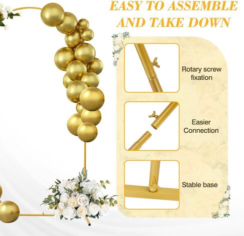 Metal Arch Backdrop Stand 7.2 x 4FT Gold Wedding Arch Backdrop Stand with 50 Gold Balloons for Indoor and Outdoor Wedding, Banquet, Birthday Party, Graduation, Anniversary Backdrop Decoration in Saudi Arabia