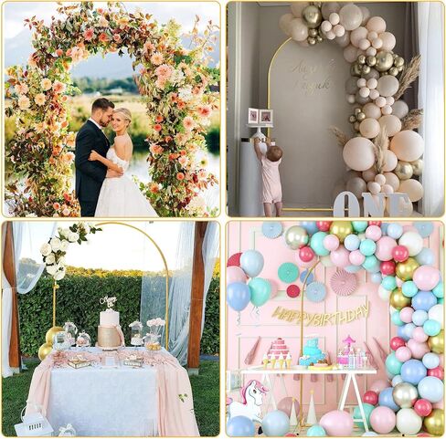 Metal Arch Backdrop Stand 7.2 x 4FT Gold Wedding Arch Backdrop Stand with 50 Gold Balloons for Indoor and Outdoor Wedding, Banquet, Birthday Party, Graduation, Anniversary Backdrop Decoration in Saudi Arabia