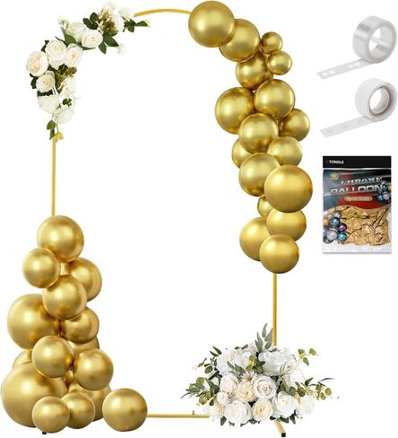 Metal Arch Backdrop Stand 7.2 x 4FT Gold Wedding Arch Backdrop Stand with 50 Gold Balloons for Indoor and Outdoor Wedding, Banquet, Birthday Party, Graduation, Anniversary Backdrop Decoration in Saudi Arabia