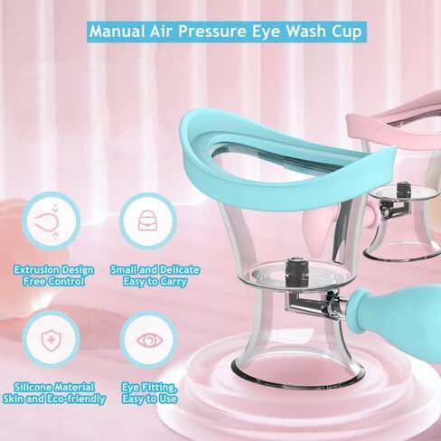 Eye Wash Cup Portable Eye Cleaner Kit Silicone Manual Air Pressure Eye Flush Rinse Cups with Storage Container Eye Washer Bath Kit Cleaning Makeup Dust Irritants Soothing Eyes(Light Pink) in Kuwait