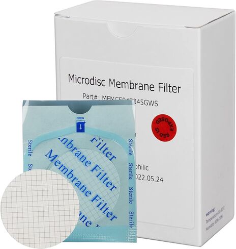 SimPure MCE Gridded Membrane Filter Sterile, 47mm Diameter and 0.45um Pore Size, Individual Pack Membrane Disc Filter, Hydrophilic Filter Paper, Pack of 100 in Kuwait