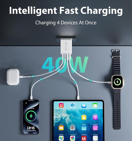 USB C Charger Block 120W GaN³ Fast Charging Station Upgraded, Exclusive PD 100W for Laptops, Wall Charger Hub Multiple Ports Compatible with MacBook Pro/Air, Tablets, iPhone, iPad, Galaxy, Pixel in Saudi Arabia