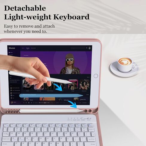 حافظة لوحة مفاتيح iPad مقاس 10.2 بوصة الجيل التاسع/الثامن/السابع 2021/2020/2019، لوحة مفاتيح BT لاسلكية قابلة للفصل مع غطاء واقي مغناطيسي مع حامل أقلام لجهاز iPad Pro 10.5 بوصة 2019/iPad 10.5 بوصة Air 3rd Gen in Kuwait