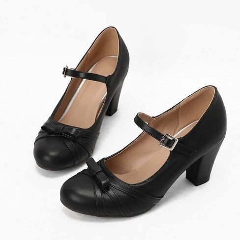 Womens Chic Bow Mary Jane Shoes Round Toe Chunky High Heels Kawaii Lolita Shoes Platform Pumps in Kuwait