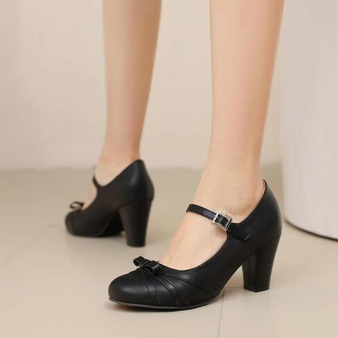 Womens Chic Bow Mary Jane Shoes Round Toe Chunky High Heels Kawaii Lolita Shoes Platform Pumps in Kuwait