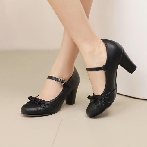 Womens Chic Bow Mary Jane Shoes Round Toe Chunky High Heels Kawaii Lolita Shoes Platform Pumps in Kuwait