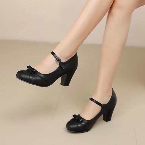 Womens Chic Bow Mary Jane Shoes Round Toe Chunky High Heels Kawaii Lolita Shoes Platform Pumps in Kuwait