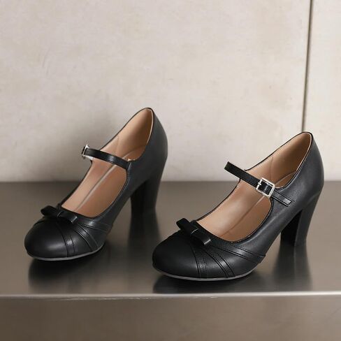 Womens Chic Bow Mary Jane Shoes Round Toe Chunky High Heels Kawaii Lolita Shoes Platform Pumps in Kuwait