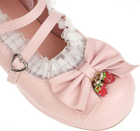 Parisuit Womens Mary Jane Chunky Heel Platform Pumps Bowtie Heart Strap Lace Kawaii Maid Shoes in Kuwait