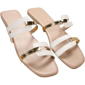 SweatyRocks Women's Cut Out Metallic Flat Sandals Square Toe Slip on Trendy Outdoor Slide Sandals