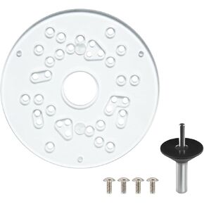 POWERTEC Dia 5-3/4" Router Sub Base Plate + Centering Pin, Clear Acrylic w/Multiple Predrilled Holes, Fits Porter Cable, Bosch, Craftsman, Dewalt, Hitachi, Makita, Milwaukee, Ryobi