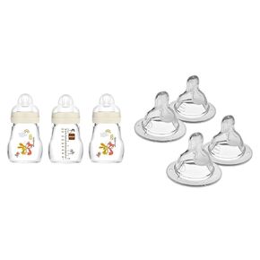 Mam Feel Good Glass Bottles, 5oz, 0+ Months, 3 Pack - Mixed Flow Nipples: Level 1 Slow, Level 2 Medium (4 Pack)