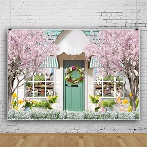 Easter Backdrops 10x8ft Spring Floral Wreath Blooming Backdrop Bunny Rabbit Tulip Easter Eggs Background Kids Baby Shower Easter Party Decor Photo Booth Props