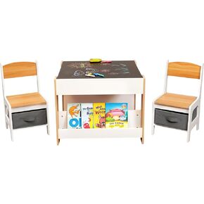Kids Table and Chair Set (2 Chairs Included),Child Wooden Activity Furniture with Storage Bins Boxes and Book Organiser, 2 in 1 Detachable Tabletop Desk Group for Toddlers Drawing