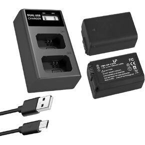 LP NP-FW50 Battery Charger Pack, 2-Pack Battery & LCD Dual Charger, Compatible with Sony Alpha A6000, A6400, A6100, A6300, A6500, A5100, A7, A7 II, A7R, A7R II, A7R2, A7S, A7S II, A7S2, A5000, A3000,