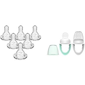 Dr. Brown's Natural Flow Level 2 Narrow Baby Bottle Silicone Nipple, Medium Flow, 3m+, 100% & Fresh First Feeder, Mint Grey, Count