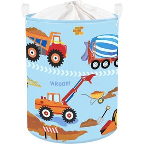 Construction Vehicle Baby Laundry Hamper Collapsible Clothes Kids Storage Basket Large Boys Gift Toy Box Bin for Nursery Room, Tank Truck, 36L