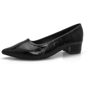 1 Inch Slip On Pointed Closed Toe Pumps for Women Comfortable Low Block Chunky Work Heels Women's Black Red Dressy Pump Shoes for Business Meeting Party