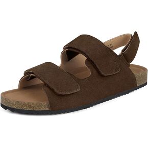 Mens Womens Cork Footbed Sandals Suede Leather Flat Sandals Arch Support Orthotic Summer Slip on Open Toe Outdoor Slide Shoes with Adjustable Double Strap & Back Strap