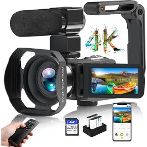 VETEK Video Camera 4k Camcorder 56MP UHD WiFi Vlogging Camera for YouTube, 18X Digital Zoom 3.0“ LCD Screen Digital Camera with Microphone, Stabilizer, 32G SD Card, Remote Control and 2 Batteries