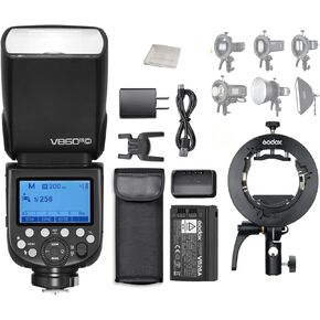 Godox V860III-C Camera Flash Speedlite & Godox S2 Speedlite Bracket S-Type Bracket Bowens Mount Flash Holder, TTL HSS 2.4G 1/8000s GN60 5300K Modeling Light Compatible for Canon DSLR Cameras