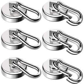 LOVIMAG Strong Magnetic Hooks, 70LBS Magnetic Hooks Heavy Duty Strong Neodymium Magnets with Carabiner Hook, Magnet Hooks with Swivel for Kitchen, Hanging, Cruise, Grill, Refrigerator - 12 Pack Black