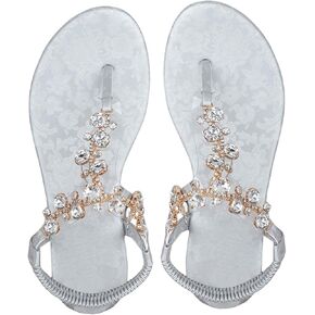 Floerns Women's Rhinestone Thong Sandal Dressy Summer Ankle Strap Flat Sandals