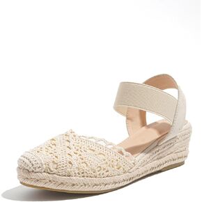 Women's Comfort Platform Wedge Espadrille – Round Toe with Secure Elastic Ankle Strap, Easy Slip-On Casual Chic Slingback TDW19