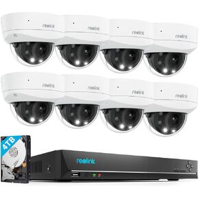 REOLINK 4K PoE Outdoor Security Cameras, 5X Optical Zoom, Color Night Vision, IK10 Vandal-Proof, Smart Detection, 8X RLC-843A Bundle with 1x REOLINK16 Channel with 4TB Hard Drive PoE NVR, RLN16-410